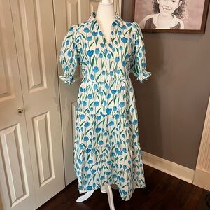 Chic Blue and White Floral Midi Dress